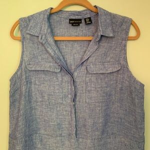Jones New York Blue Linen Sleeveless Blouse Medium